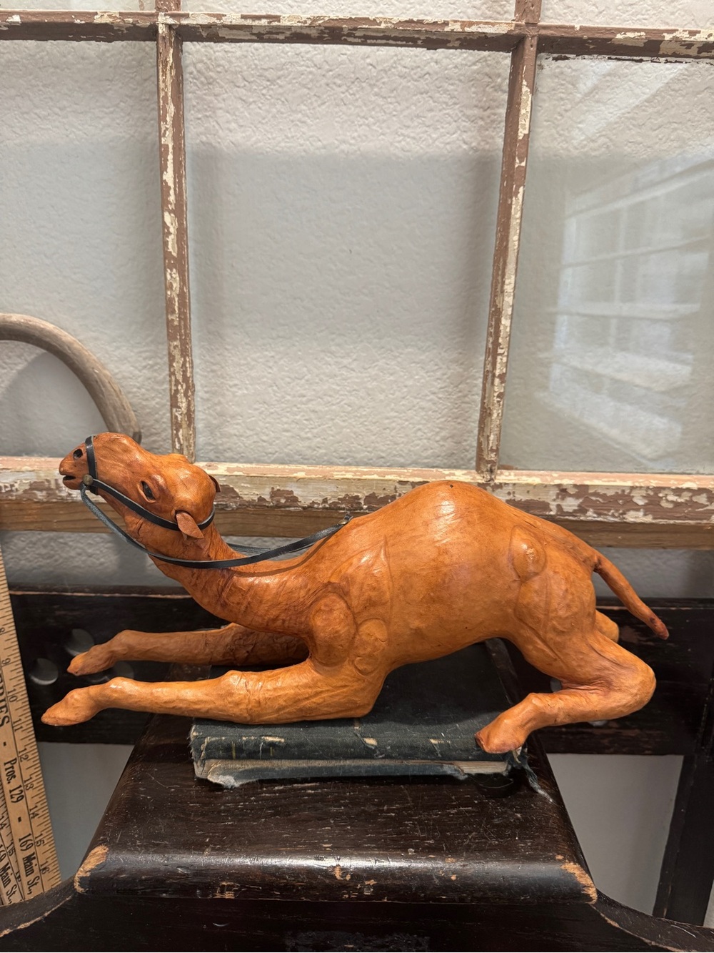 Vintage Hand-Carved Leather Camel Figurine in Warm Brown - Home Accents